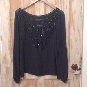 CLUB MANACO Silk Beaded Peasant Top